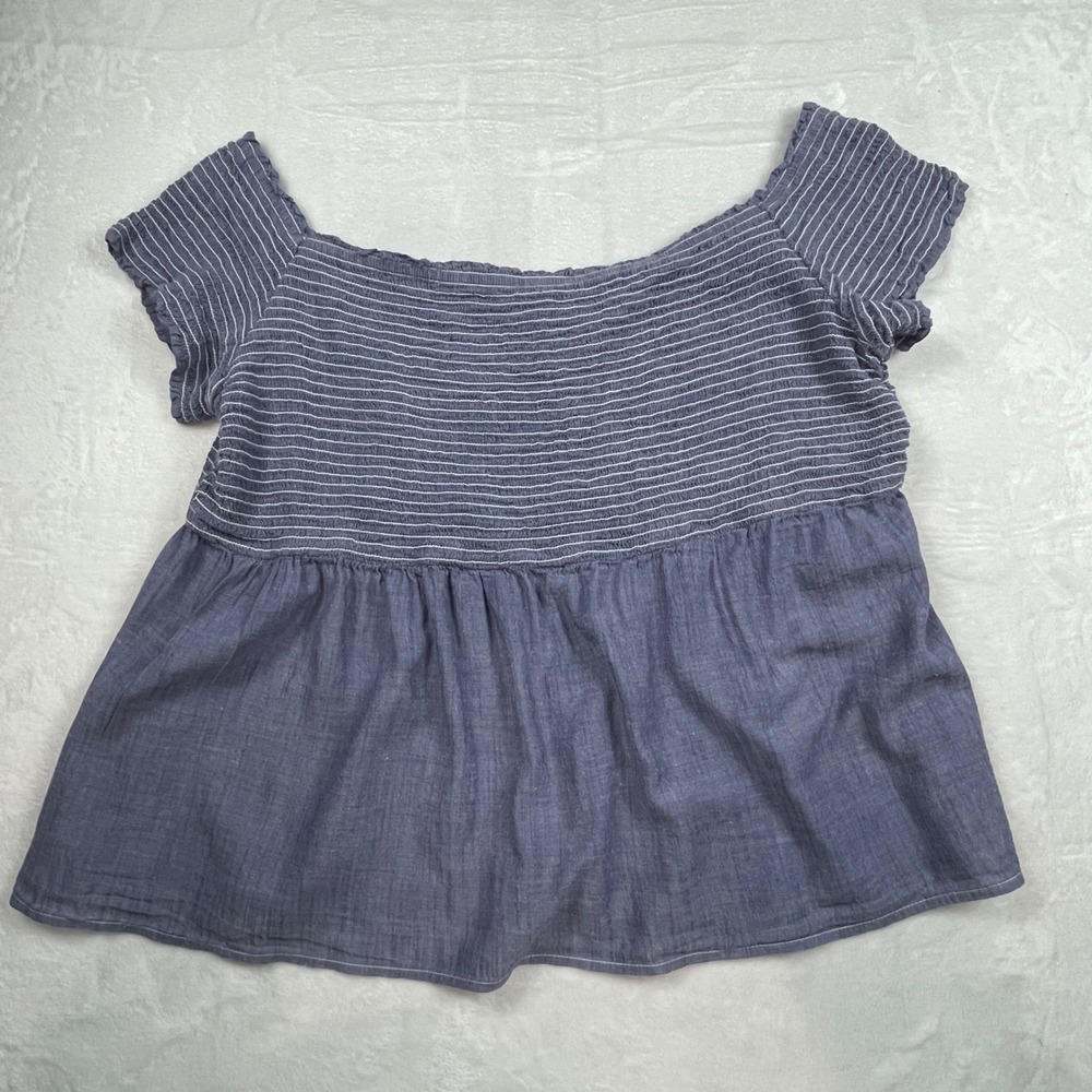Old Navy Womens Blue Striped Smocked Peplum Off Shoulder Top XXL Cotton Blend